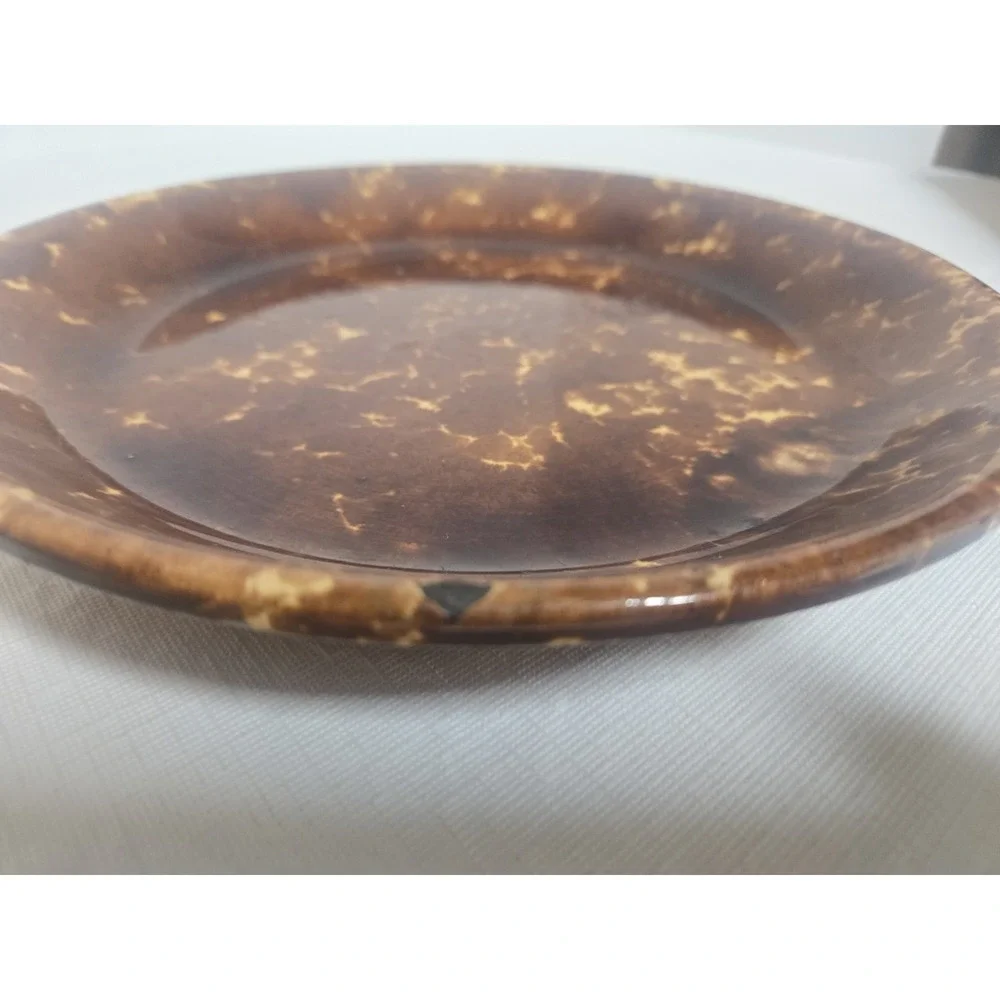 Antique Bennington Brown Spongeware Pottery Pie‎ Plate Yellowware Pie Dish 11